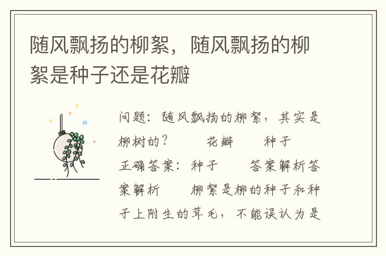 随风飘扬的柳絮，随风飘扬的柳絮是种子还是花瓣