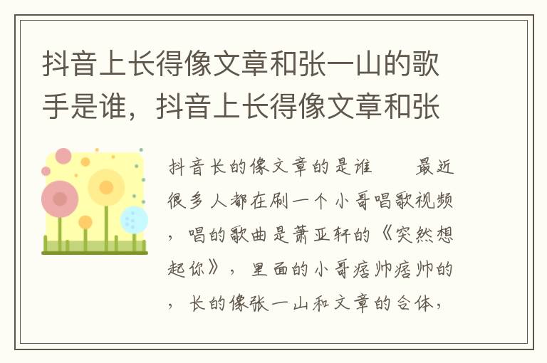 抖音上长得像文章和张一山的歌手是谁，抖音上长得像文章和张一山的歌手是谁啊