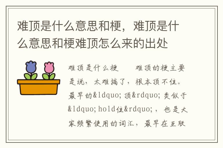 难顶是什么意思和梗，难顶是什么意思和梗难顶怎么来的出处