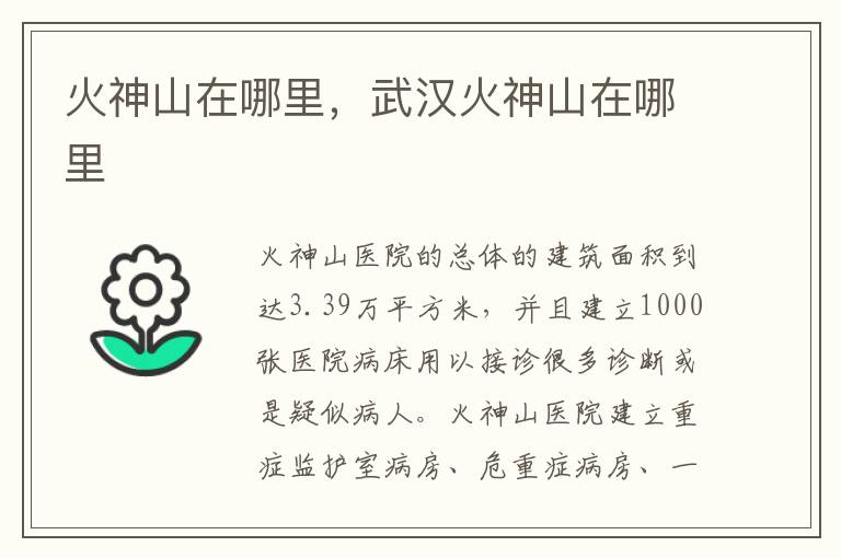 火神山在哪里，武汉火神山在哪里