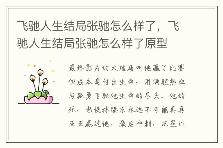 飞驰人生结局张驰怎么样了，飞驰人生结局张驰怎么样了原型