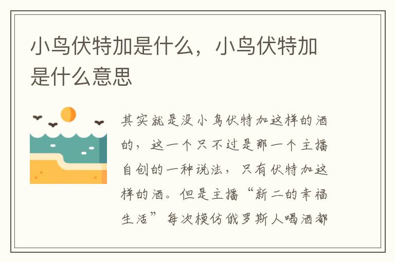 小鸟伏特加是什么，小鸟伏特加是什么意思