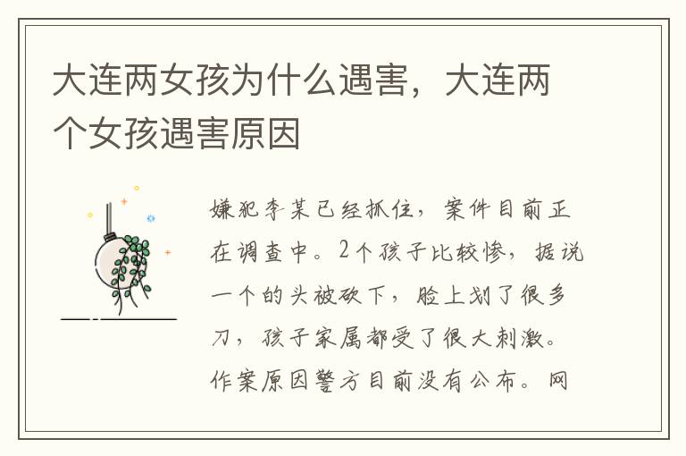 大连两女孩为什么遇害，大连两个女孩遇害原因