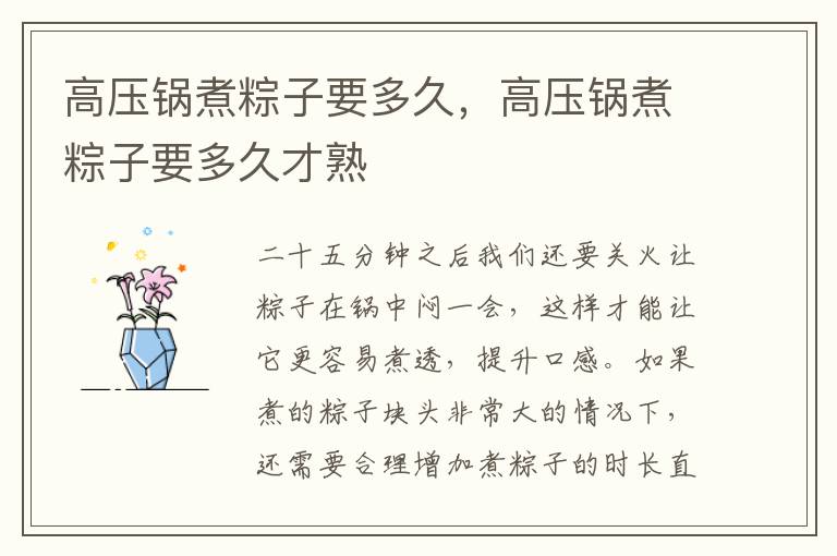 高压锅煮粽子要多久，高压锅煮粽子要多久才熟