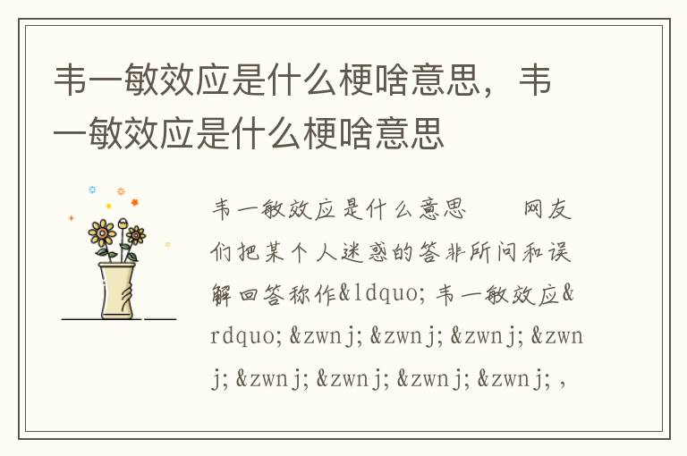 韦一敏效应是什么梗啥意思，韦一敏效应是什么梗啥意思