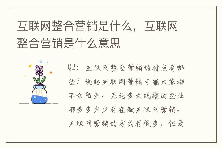 互联网整合营销是什么，互联网整合营销是什么意思