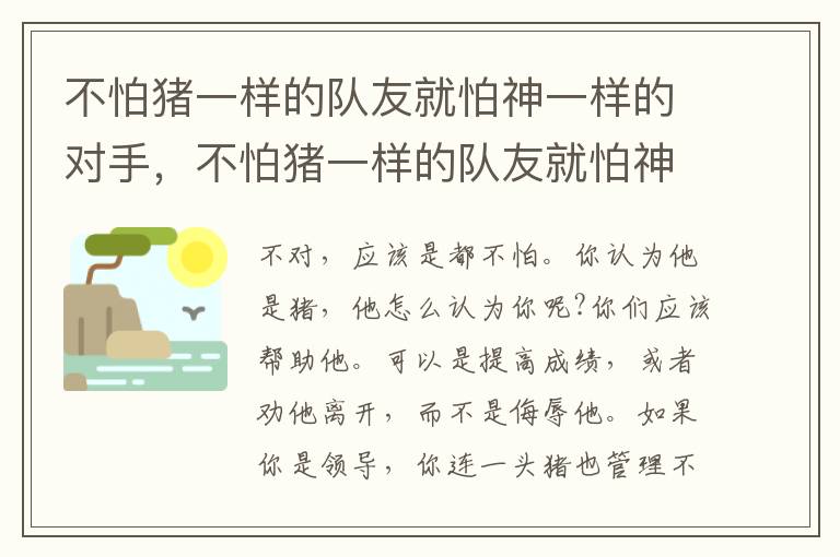 不怕猪一样的队友就怕神一样的对手，不怕猪一样的队友就怕神一样的对手的意思