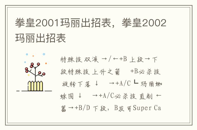 拳皇2001玛丽出招表，拳皇2002玛丽出招表