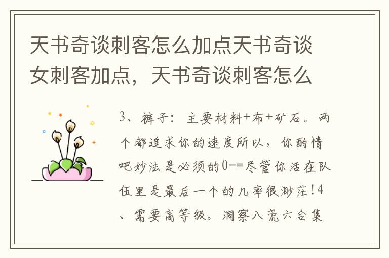 天书奇谈刺客怎么加点天书奇谈女刺客加点，天书奇谈刺客怎么加点?