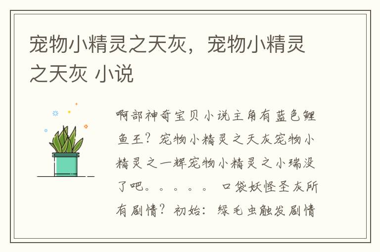 宠物小精灵之天灰，宠物小精灵之天灰 小说