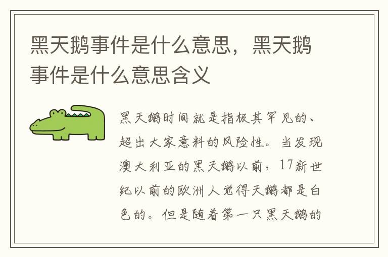 黑天鹅事件是什么意思，黑天鹅事件是什么意思含义
