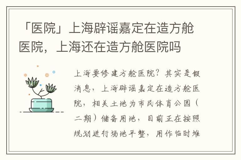 「医院」上海辟谣嘉定在造方舱医院，上海还在造方舱医院吗