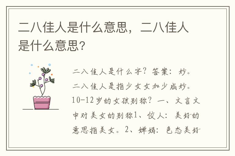 二八佳人是什么意思，二八佳人是什么意思?