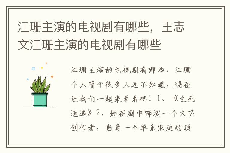 江珊主演的电视剧有哪些，王志文江珊主演的电视剧有哪些