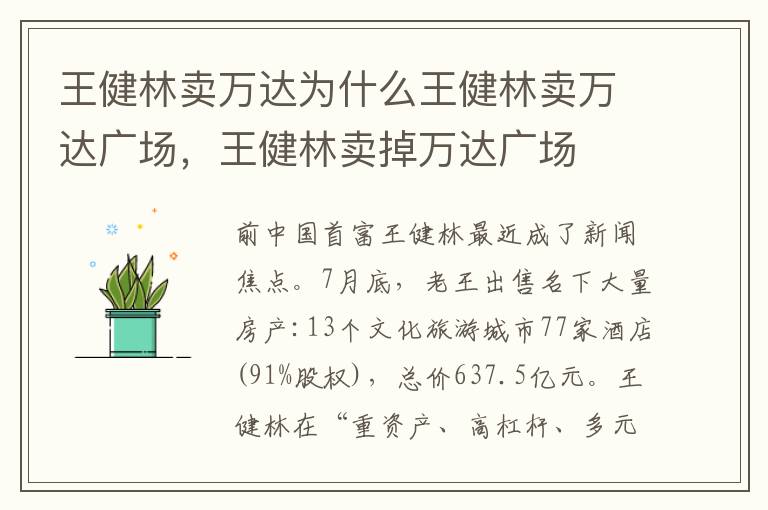 王健林卖万达为什么王健林卖万达广场，王健林卖掉万达广场