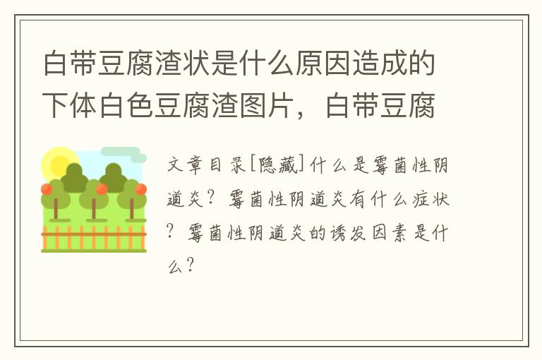 白带豆腐渣状是什么原因造成的下体白色豆腐渣图片，白带豆腐渣状是什么原因造成的下体白色豆腐渣图片: