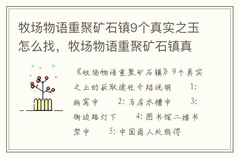 牧场物语重聚矿石镇9个真实之玉怎么找，牧场物语重聚矿石镇真实之玉在哪里