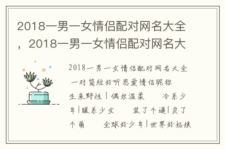 2018一男一女情侣配对网名大全，2018一男一女情侣配对网名大全四个字