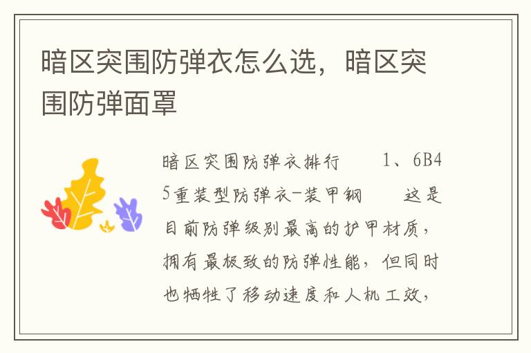 暗区突围防弹衣怎么选，暗区突围防弹面罩