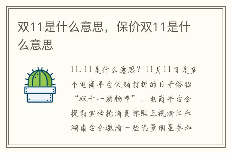 双11是什么意思，保价双11是什么意思