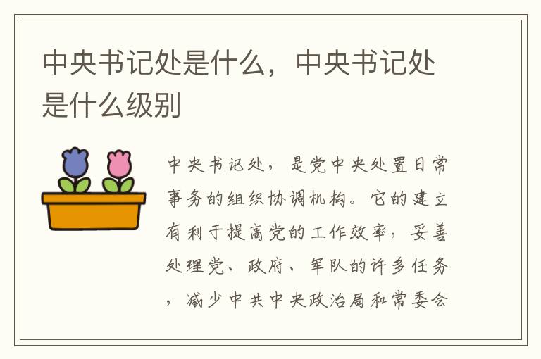 中央书记处是什么，中央书记处是什么级别