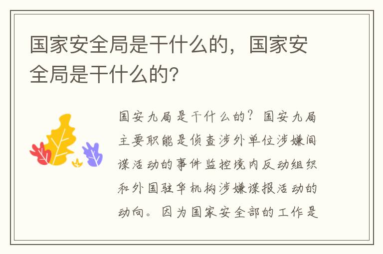 国家安全局是干什么的，国家安全局是干什么的?