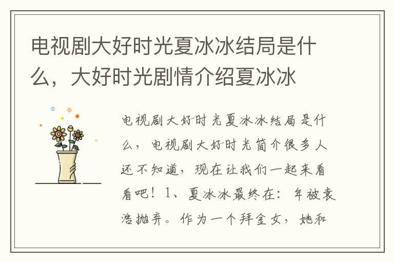 电视剧大好时光夏冰冰结局是什么，大好时光剧情介绍夏冰冰