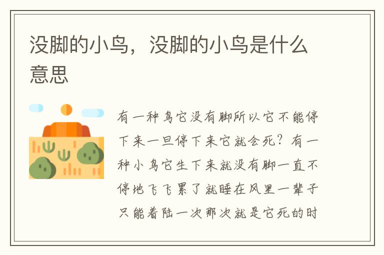 没脚的小鸟，没脚的小鸟是什么意思