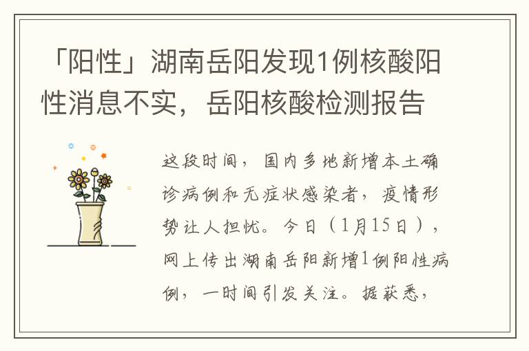 「阳性」湖南岳阳发现1例核酸阳性消息不实，岳阳核酸检测报告