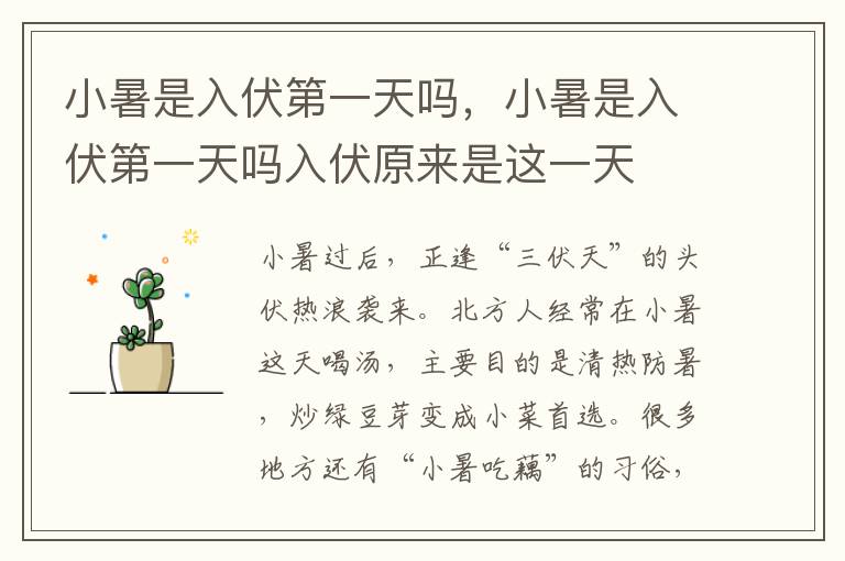 小暑是入伏第一天吗，小暑是入伏第一天吗入伏原来是这一天