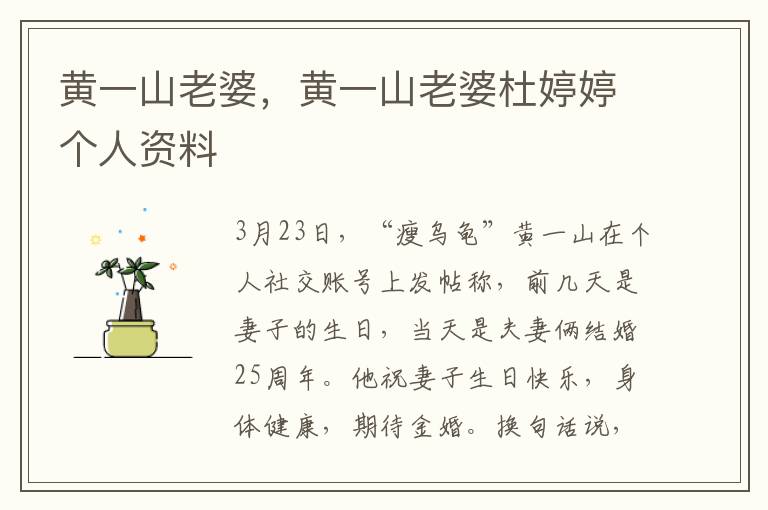 黄一山老婆，黄一山老婆杜婷婷个人资料