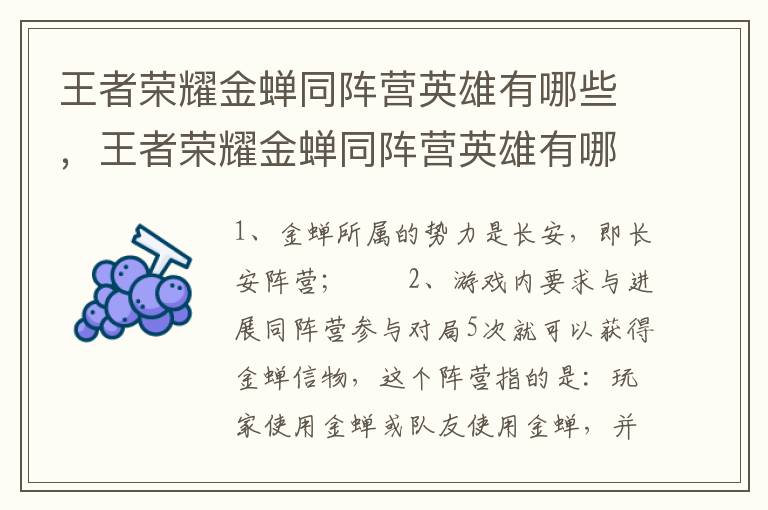 王者荣耀金蝉同阵营英雄有哪些，王者荣耀金蝉同阵营英雄有哪些区别