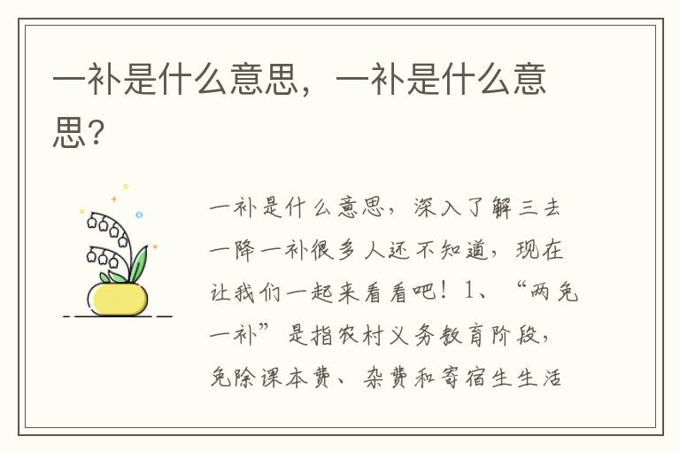 一补是什么意思，一补是什么意思?