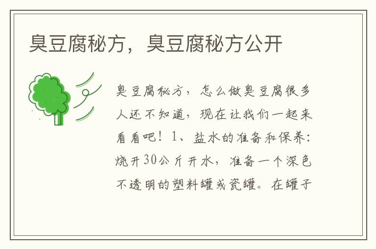 臭豆腐秘方，臭豆腐秘方公开