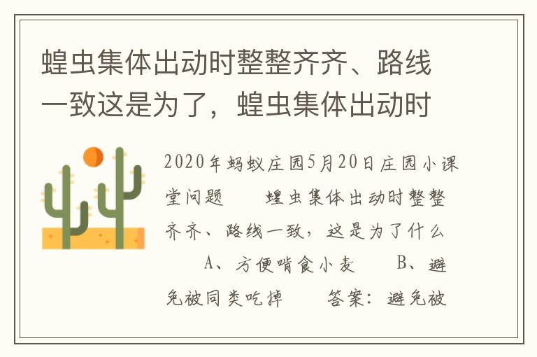 蝗虫集体出动时整整齐齐、路线一致这是为了，蝗虫集体出动时整整齐齐路线一致这是为了什么