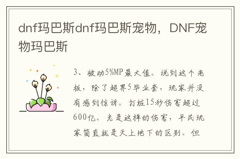 dnf玛巴斯dnf玛巴斯宠物，DNF宠物玛巴斯