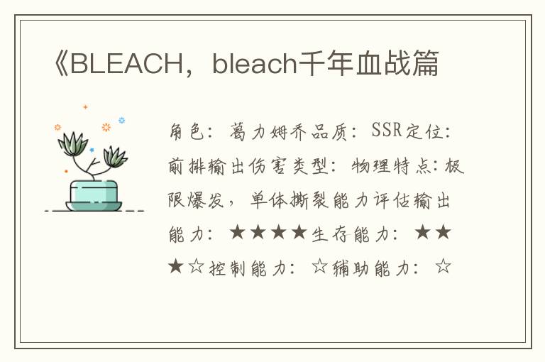 《BLEACH，bleach千年血战篇