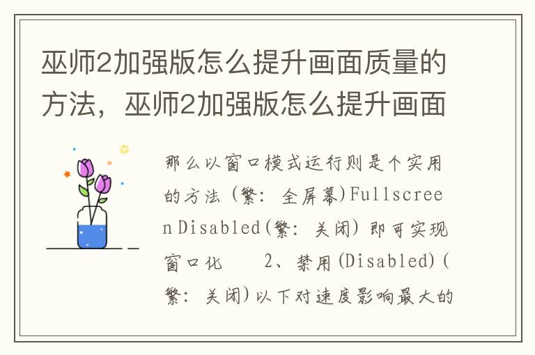 巫师2加强版怎么提升画面质量的方法，巫师2加强版怎么提升画面质量的方法视频