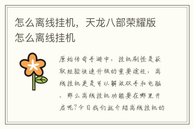 怎么离线挂机，天龙八部荣耀版怎么离线挂机