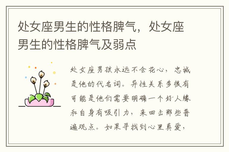 处女座男生的性格脾气，处女座男生的性格脾气及弱点