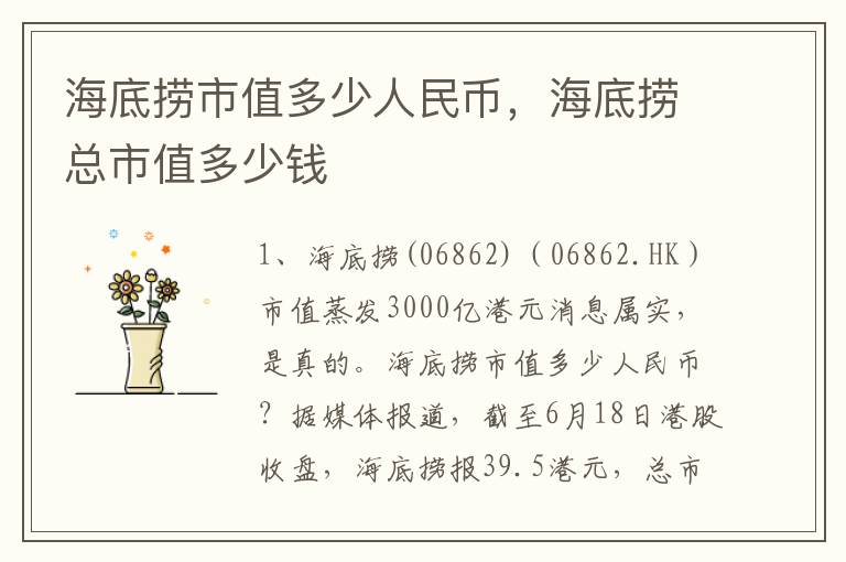 海底捞市值多少人民币，海底捞总市值多少钱