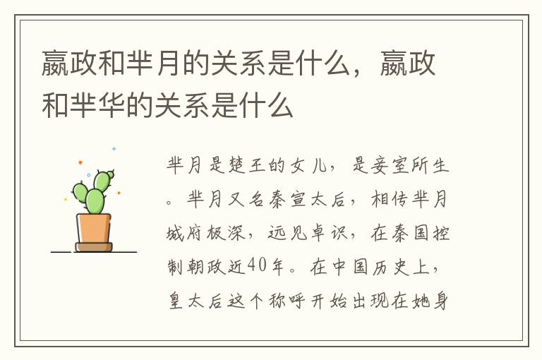 嬴政和芈月的关系是什么，嬴政和芈华的关系是什么