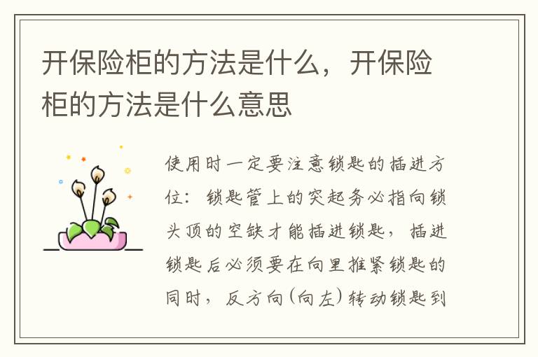 开保险柜的方法是什么，开保险柜的方法是什么意思